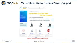 15 Jan 2019 13
Marketplace: discover/request/access/support
https://marketplace.eosc-portal.eu/
PaNOSC Kickoff
 