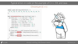 Chromium (C++)
Information Technology Video Developer Network http://itvdn.com
ITVDN
Typical errors in code on the example of C++, C#, and Java
 