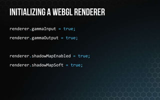 renderer.gammaInput = true;

renderer.gammaOutput = true;



renderer.shadowMapEnabled = true;

renderer.shadowMapSoft = true;
 