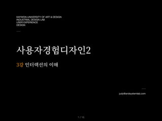 KAYWON UNIVERSITY OF ART & DESIGN

INDUSTRIAL DESIGN LAB

USER EXPERIENCE

DESIGN
사용자경험디자인2
3강 인터랙션의 이해
/ 16
1
judy@andsystemlab.com
 