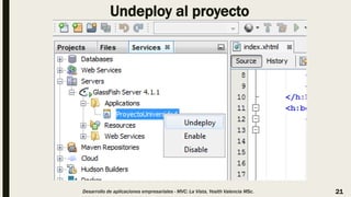 Undeploy al proyecto
Desarrollo de aplicaciones empresariales - MVC: La Vista, Yesith Valencia MSc. 21
 