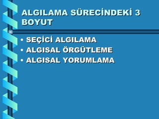 ALGILAMA SÜRECİNDEKİ 3 BOYUT SEÇİCİ ALGILAMA ALGISAL ÖRGÜTLEME ALGISAL YORUMLAMA 