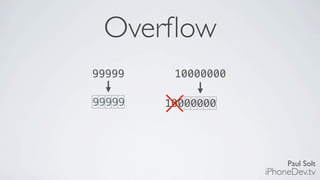 Paul Solt
iPhoneDev.tv
Overﬂow
99999
99999
10000000
10000000
 