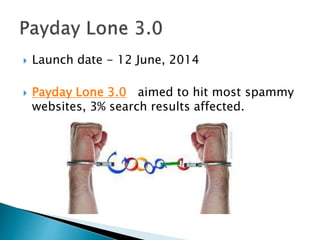  Launch date - 12 June, 2014 
 Payday Lone 3.0 aimed to hit most spammy 
websites, 3% search results affected. 
 