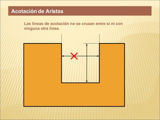 Las líneas de acotación no se cruzan entre si ni con ninguna otra línea. Acotación de Aristas 