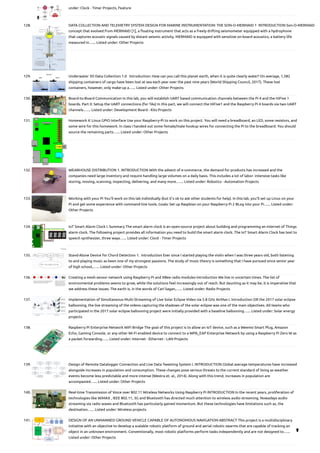 under: Clock - Timer Projects, Feature
128. DATA COLLECTION AND TELEMETRY SYSTEM DESIGN FOR MARINE INSTRUMENTATION: THE SON-O-MERMAID
1  INTRODUCTION Son-O-MERMAID
concept that evolved from MERMAID [1], a floating instrument that acts as a freely drifting seismometer equipped with a hydrophone
that captures acoustic signals caused by distant seismic activity. MERMAID is equipped with sensitive on-board acoustics, a battery life
measured in…... Listed under: Other Projects
129. Underwater 3D Data Collection
1.0   Introduction: How can you call this planet earth, when it is quite clearly water? On average, 1,582
shipping containers of cargo have been lost at sea each year over the past nine years (World Shipping Council, 2017). These lost
containers, however, only make-up a…... Listed under: Other Projects
130. Board-to-Board Communication
In this lab, you will establish UART based communication channels between the Pi 4 and the HiFive 1
boards. Part 0: Setup the UART connections (for TAs) In this part, we will connect the HiFive1 and the Raspberry Pi 4 boards via two UART
channels.…... Listed under: Development Board - Kits Projects
131. Homework 4: Linux GPIO Interface
Use your Raspberry-Pi to work on this project. You will need a breadboard, an LED, some resistors, and
some wire for this homework. In class I handed out some female/male hookup wires for connecting the Pi to the breadboard. You should
source the remaining parts…... Listed under: Other Projects
132. WEARHOUSE DISTRIBUTION
1. INTRODUCTION With the advent of e-commerce, the demand for products has increased and the
companies need large inventory and require handling large volumes on a daily basis. This includes a lot of labor- intensive tasks like
storing, moving, scanning, inspecting, delivering, and many more.…... Listed under: Robotics - Automation Projects
133. Working with your Pi
You'll work on this lab individually (but it's ok to ask other students for help). In this lab, you'll set up Linux on your
Pi and get some experience with command-line tools. Goals: Set up Raspbian on your Raspberry Pi 2 BLog into your Pi…... Listed under:
Other Projects
134. IoT Smart Alarm Clock
I. Summary The smart alarm clock is an open-source project about building and programming an Internet of Things
alarm clock. The following project provides all information you need to build the smart alarm clock. The IoT Smart Alarm Clock has text to
speech synthesizer, three ways…... Listed under: Clock - Timer Projects
135. Stand-Alone Device for Chord Detection
1.  Introduction Ever since I started playing the violin when I was three years old, both listening
to and playing music as been one of my strongest passions. The study of music theory is something that I have pursued since senior year
of high school,…... Listed under: Other Projects
136. Creating a mesh sensor network using Raspberry Pi and XBee radio modules
Introduction We live in uncertain times. The list of
environmental problems seems to grow, while the solutions feel increasingly out of reach. But daunting as it may be, it is imperative that
we address these issues. The earth is, in the words of Carl Sagan,…... Listed under: Radio Projects
137. Implementation of Simultaneous Multi-Streaming of Live Solar Eclipse Video via 5.8 GHz AirMax
I. Introduction OR the 2017 solar eclipse
ballooning, the live streaming of the videos capturing the shadows of the solar eclipse was one of the main objectives. All teams who
participated in the 2017 solar eclipse ballooning project were initially provided with a baseline ballooning…... Listed under: Solar energy
projects
138. Raspberry Pi Enterprise Network WiFi Bridge
The goal of this project is to allow an IoT device, such as a Weemo Smart Plug, Amazon
Echo, Gaming Console, or any other Wi-Fi enabled device to connect to a WPA_EAP Enterprise Network by using a Raspberry Pi Zero W as
a packet forwarding…... Listed under: Internet - Ethernet - LAN Projects
139. Design of Remote Datalogger Connection and Live Data Tweeting System
I. INTRODUCTION Global average temperatures have increased
alongside increases in population and consumption. These changes pose serious threats to the current standard of living as weather
events become less predictable and more intense (Westra et. al., 2014). Along with this trend, increases in population are
accompanied…... Listed under: Other Projects
140. Real-time Transmission of Voice over 802.11 Wireless Networks Using Raspberry Pi
INTRODUCTION In the recent years, proliferation of
technologies like WiMAX , IEEE 802.11, 3G and Bluetooth has directed much attention to wireless audio streaming. Nowadays audio
streaming via radio waves and Bluetooth has particularly gained momentum. But these technologies have limitations such as, the
destination…... Listed under: Wireless projects
141. DESIGN OF AN UNMANNED GROUND VEHICLE CAPABLE OF AUTONOMOUS NAVIGATION
ABSTRACT This project is a multidisciplinary
initiative with an objective to develop a scalable robotic platform of ground and aerial robotic swarms that are capable of tracking an
object in an unknown environment. Conventionally, most robotic platforms perform tasks independently and are not designed to…...
Listed under: Other Projects

 