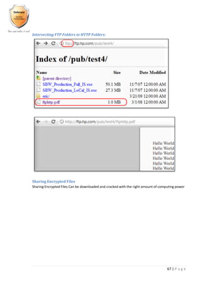 67 | P a g e
Intersecting FTP Folders to HTTP Folders:
Sharing Encrypted Files
Sharing Encrypted Files Can be downloaded and cracked with the right amount of computing power
 