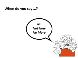 When do you say …?
No
Not Now
No More
 
