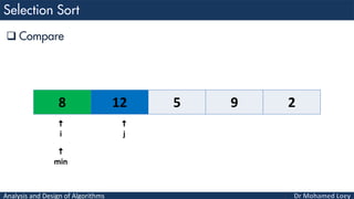 Analysis and Design of Algorithms
 Compare
8 12 5 9 2

i

j

min
 