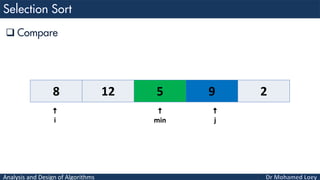 Analysis and Design of Algorithms
 Compare
8 12 5 9 2

i

min

j
 
