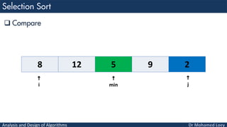 Analysis and Design of Algorithms
 Compare
8 12 5 9 2

i

min

j
 