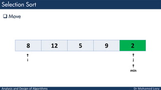 Analysis and Design of Algorithms
 Move
8 12 5 9 2

i

j

min
 