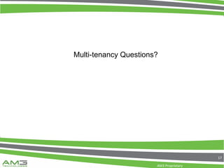 Multi-tenancy Questions?




                                         17

                       AM3 Proprietary
 