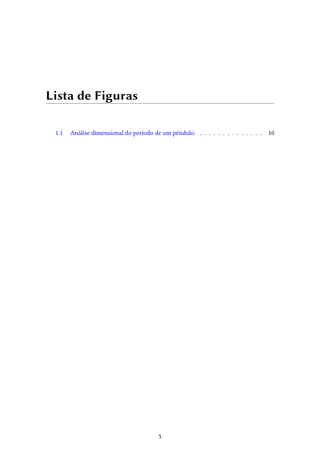 Lista de Figuras
1.1 Análise dimensional do período de um pêndulo. . . . . . . . . . . . . . . 10
5
 