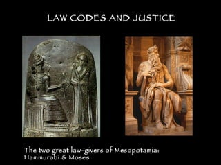 LAW CODES AND JUSTICE The two great law-givers of Mesopotamia: Hammurabi & Moses 