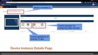 WSO2 IoT Platform
7
Device in location X
Control operations on
Android TV Box
Control operation for
configuring XBee devices
Device Instance Details Page
 