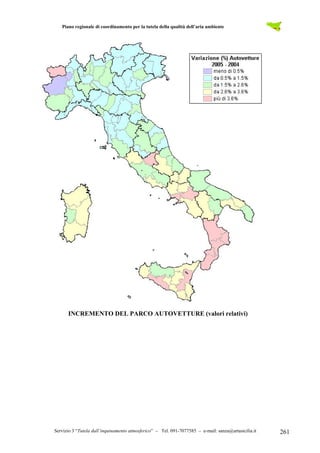 Piano regionale di coordinamento per la tutela della qualità dell’aria ambiente
Servizio 3 “Tutela dall’inquinamento atmosferico” – Tel. 091-7077585 – e-mail: sanza@artasicilia.it 261
INCREMENTO DEL PARCO AUTOVETTURE (valori relativi)
 