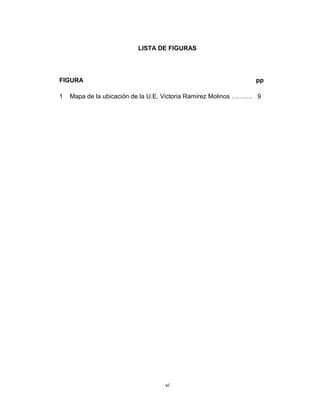 vi
LISTA DE FIGURAS
FIGURA pp
1 Mapa de la ubicación de la U.E. Victoria Ramírez Molinos ………. 9
 