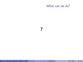 What can we do?
?
Rodriguez-Muro and Calvanese (UNIBZ) APEX-Shanghai, 2011 July, 2011 8 / 33
 