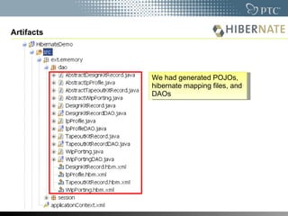 Artifacts We had generated POJOs,  hibernate mapping files, and  DAOs 