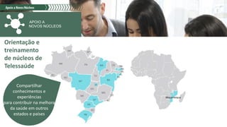 Compartilhar
conhecimentos e
experiências
para contribuir na melhora
da saúde em outros
estados e países
Orientação e
treinamento
de núcleos de
Telessaúde
Moçambique
 