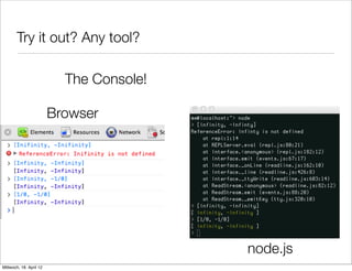 Try it out? Any tool?

                           The Console!

                         Browser




                                          node.js
Mittwoch, 18. April 12
 