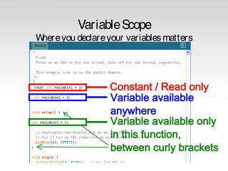 Variable Scope
W
here you declare your variables matters

 