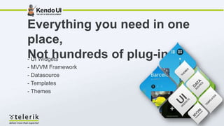 Everything you need in one
place,
Not hundreds of plug-ins
- UI Widgets
- MVVM Framework
- Datasource
- Templates
- Themes
 