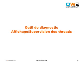 Outil de diagnostic
            Affichage/Supervision des threads




© OW2 Consortium 2010    http://jonas.ow2.org   12
 