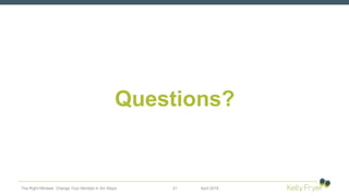 Questions?
April 2016The Right Mindset: Change Your Mindset in Six Steps 21
 