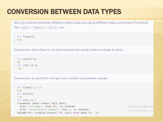 CONVERSION BETWEEN DATA TYPES
 