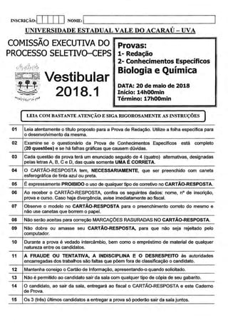 PROVA UVA 2018.1 PROVA ESPECÍFICA