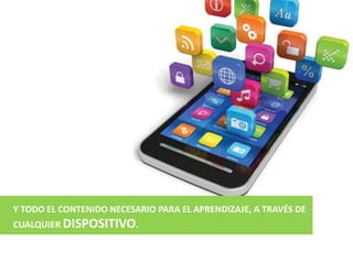Y TODO EL CONTENIDO NECESARIO PARA EL APRENDIZAJE, A TRAVÉS DE
CUALQUIER DISPOSITIVO.
 