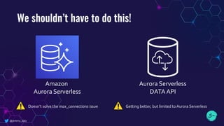 We shouldn’t have to do this!
@jeremy_daly
Amazon
Aurora Serverless
Aurora Serverless
DATA API
Doesn’t solve the max_connections issue Getting better, but limited to Aurora Serverless
 