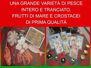 UNA GRANDE VARIETÁ DI PESCE
INTERO E TRANCIATO,
FRUTTI DI MARE E CROSTACEI
DI PRIMA QUALITÁ

 