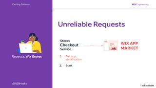 @NSilnitsky
@NSilnitsky
Caching Patterns
WIX APP
MARKET
Rebecca, Wix Stores 1. Get app
identification
2. Start
Stores
Checkout
Service
Unreliable Requests
* still available
 