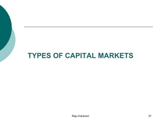 TYPES OF CAPITAL MARKETS
Raju Indukoori 37
 