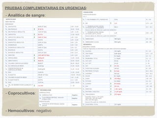 PRUEBAS COMPLEMENTARIAS EN URGENCIAS:
- Hemocultivos: negativo
- Coprocultivos:
- Analítica de sangre:
 