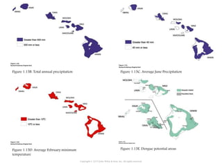 Figure 1.15B. Total annual precipitation Figure 1.15C. Average June Precipitation
Figure 1.15D. Average February minimum
temperature
Figure 1.15E. Dengue potential areas
Copyright © 2015 John Wiley & Sons, Inc. All rights reserved.
 