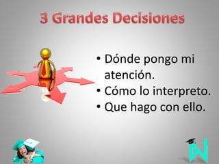 • Dónde pongo mi
atención.
• Cómo lo interpreto.
• Que hago con ello.
 