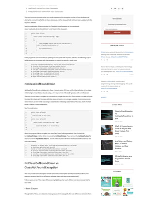 ClassNotFoundException Vs. NoClassDefFoundError In Java