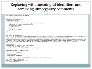 Replacing with meaningful identifiers and removing unnecessary comments 