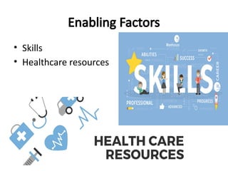 Enabling Factors
• Skills
• Healthcare resources
 