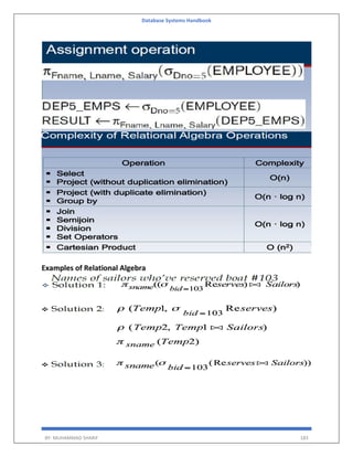 Database Systems Handbook
BY: MUHAMMAD SHARIF 183
Examples of Relational Algebra
 