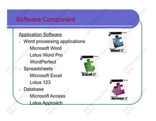 Software Component
Application Software
□ Word processing applications
□ Microsoft Word
□ Lotus Word Pro
□ WordPerfect
□ Spreadsheets
□ Microsoft Excel
□ Lotus 123
□ Database
□ Microsoft Access
□ Lotus Approach
PD
F-XChange
Editor
D
EM
O
PD
F-XChange
Editor
D
EM
O
PD
F-XChange
Editor
D
EM
O
PD
F-XChange
Editor
D
EM
O
PD
F-XChange
Editor
D
EM
O
PD
F-XChange
Editor
D
EM
O
PD
F-XChange
Editor
D
EM
O
PD
F-XChange
Editor
D
EM
O
PD
F-XChange
Editor
D
EM
O
PD
F-XChange
Editor
D
EM
O
PD
F-XChange
Editor
D
EM
O
PD
F-XChange
Editor
D
EM
O
 