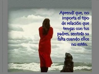 Aprendí que, no importa el tipo de relación que tengas con tus padres, sentirás su falta cuando ellos no estén.   