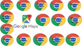 Direcciones
adicionales
Inclinación
de calles
Cronología
personal
Lugares
cercanos
Reconoce
voz
Compartir
ubicación
Uso por
hora
Fotografías
360
Mapas sin
conexión
Medir
distancias
Calibrar la
brújula (8)
Mapas
personalizados
(compartir)
Volver al
pasado
Estacionar
tu auto
(parking)
Lugares
favoritos
 