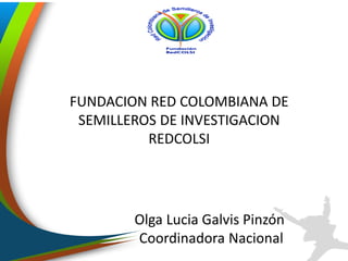 FUNDACION RED COLOMBIANA DE
SEMILLEROS DE INVESTIGACION
REDCOLSI
Olga Lucia Galvis Pinzón
Coordinadora Nacional
 