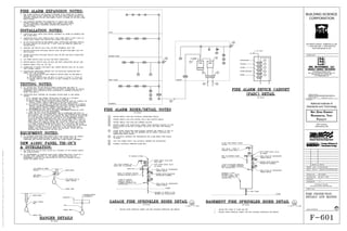 National Institute of
Standards and Technology
NIST Campus
Gaithersburg, MD
NET ZERO ENERGY
RESIDENTIAL TEST
FACILITY
PROJECT:
CONSULTANT:
SHEET TITLE:
SCALE AS NOTED
CHECKED BY:
DRAWN BY:
CAD DWG FILE:
PROJECT NO:
MARK
BUILDING SCIENCE
CORPORATION
30 FOREST STREET SOMERVILLE, MA
T: (978) 589-5100 F: (978) 589-5103
www.buildingscience.com
DATE DESCRIPTION
COPYRIGHT 2009
BUILDING SCIENCE CORPORATION
C
NORTH
ISSUE: 03/31/10 ISSUED FOR CONSTRUCTION
NIST NZERTF
08/03/10 UPDATE
G:projects200909247.000caddR
submission09-247
F-601.dwg,
8/6/2010
11:28:07
AM,
PHOLTHAU
PROVIDE SIMPLEX 4090-9001 INDIVIDUAL ADDRESSABLE MODULE.
PROVIDE SIMPLEX 2190-9163 CONTROL RELAY ZONE ADAPTER MODULE.
PROVIDE SIMPLEX 2190-9169 LINE POWERED ISOLATOR.
PROVIDE CAMPUS FIRE ALARM DEVICE CABINET (FADC) MOUNTED ADJACENT TO FACP.
MOUNT DEVICES ON DIN RAIL IN CABINET. SEE DETAIL THIS SHEET FOR INTERNAL
DEVICES.
EXTEND SPARE CONDUCTORS FROM EXTERNAL HANDBOX AND CONNECT TO FADC AS
SHOWN. SEE ELECTRICAL AND SITE DRAWINGS FOR UG CONDUIT LOCATIONS AND
TERMINATIONS WITHIN GARAGE.
SEE ELECTRICAL DRAWINGS FOR UNDERGROUND FIRE ALARM WIRING FROM GARAGE
TO HOUSE.
120V FACP POWER SUPPLY. SEE ELECTRICAL DRAWING FOR CONTINUATION.
EXTERNAL ELECTRICAL SPRINKLER ALARM BELL.
TO GARAGE SYSTEM
n- SWING CHECK VALVE WITH
BALL-DRIP
WF
TEST VALVE CONNECT TO
DRAIN PIPE TO EXTERIOR
EASY-RISER CHECK VALVE
W/ DRAIN
HP
FROM FDC OS&Y VALVE W/ SUPERVISORY
TAMPER SWITCH
EH
DRAIN TO EXTERIOR. PROVIDE
CONCRETE SPLASH BLOCK —
DOUBLE CHECK BACKFLOW
PREVENTION ASSEMBLY
I
©
EH
1—INCH TO GARAGE
DOMESTIC. REFER TO
PLUMBING DRAWINGS FOR
CONTINUATION-----------------
*
OS&Y VALVE W/ SUPERVISORY
TAMPER SWITCH
FLOOR
INCOMING 3”. REFER TO CIVIL
DRAWING FOR CONTINUATION
ay
FIREALARMRISER/DETAILNOTES
NO SCALE
TVSS
GARAGE
J
STORM MESSAGE
3 3
SPARE
I
5 5
FIREALARMDEVICECABINET
(FADC)DETAIL
NO SCALE
TO NET ZERO ENERGY HOUSE
SYSTEM ----------------------------------
TEST VALVE - PIPED TO
INTERIOR FLOOR DRAIN-
EASY-RISER CHECK VALVE
W/ DRAIN
OS&Y VALVE W/ SUPERVISORY
TAMPER SWITCH
WF
HP
PIPE TO INTERIOR FLOOR
DRAIN -----------------------------
ED
I DOUBLE CHECK BACKFLOW
PREVENTION ASSEMBLY
1-INCH TO BUILDING DOMESTIC.
REFER TO PLUMBING DRAWINGS
FOR CONTINUATION -------------------
ED
OS&Y VALVE W/ SUPERVISORY
TAMPER SWITCH
INCOMING 3” THRU
BASEMENT WALL. REFER
TO CIVIL DRAWING FOR
CONTINUATION

PIPE STAND
FLOOR
GARAGEFIRESPRINKLERRISERDETAIL BASEMENTFIRESPRINKLERRISERDETAIL 2
1
NO SCALE NO SCALE
F-102- F—601 F-101 F-601
PROVIDE SPARE SPRINKLER CABINET AND NFPA REQUIRED SPRINKLERS AND WRENCH.
1. 1. SECURE PIPE STAND TO FLOOR AND PIPE.
2. PROVIDE SPARE SPRINKLER CABINET AND NFPA REQUIRED SPRINKLERS AND WRENCH.
ALARM
8
WP
<j>
I
£ TO FACP
WF
8 m VT
SUPERVISORY
WP 7
FADC VT TROUBLE
FIREALARMEXPANSIONNOTES:
1. FIRE ALARM SYSTEM IN THIS BUILDING IS REQUIRED TO BE CONNECTED TO CAMPUS
WIDE FIRE ALARM SYSTEM. CONNECTION WILL BE MADE FROM EXISTING BUILDING 226.
EQUIPMENT REQUIRED FOR NET ZERO ENERGY FACILITY IS SHOWN ON THE FIRE ALARM
RISER DIAGRAM.
2. NEW EQUIPMENT REQUIRED FOR CONNECTION TO CAMPUS FIRE ALARM
SYSTEM IS REQUIRED TO BE COMPATIBLE WITH SIMPLEX 4100U PANELS.
SEE FOLLOWING NOTES CONCERNING COORDINATION/CONNECTION TO
CAMPUS SYSTEM.
INSTALLATIONNOTES:
CONTRACTOR SHALL MOUNT NEW CONTROL EQUIPMENT AS SHOWN ON DRAWINGS AND
FIRE ALARM RISER.
3.
4. CONTRACTOR SHALL PAINT CONDUITS WITH A RED STRIPE EVERY 10 FEET. PAINT ALL
CONDUIT BODY COVERS AND JUNCTION BOX COVERS WITH RED PAINT.
DO NOT SPLICE EXISTING OR NEW MAPNET, IDNET, NOTIFICATION APPLIANCE CIRCUITS,
OR 24VDC CIRCUITS. NO SPLICES OR ’’T-TAPS” SHALL BE PERMITTED UNDER ANY
CIRCUMSTANCES.
SIGNALING LINE CIRCUITS (SLC) SHALL BE WEST PENN#D975 (18/2 TSP).
SPEAKER NOTIFICATION APPLIANCE CIRCUITS SHALL BE WEST PENN #991 (16/2 TSP
RED & BLACK).
5.
6.
7.
STROBE NOTIFICATION APPLIANCE CIRCUITS SHALL BE RED AND BLACK CONDUCTORS,
MIN #12 AWG.
8.
9. 24V POWER CIRCUITS SHALL BE BLUE AND WHITE CONDUCTORS.
10. MONITOR MODULE CIRCUITS SHALL BE BLUE AND WHITE CONDUCTORS, MIN #14 AWG.
11. MINIMUM CONDUIT SHALL BE 3/4” EMT.
12. CONNECTIONS TO WATER FLOW SWITCH AND TAMPER SWITCHES SHALL BE VIA LIQUID
TIGHT FLEXIBLE CONDUIT.
13. CONSTRUCTION CONSTRAINTS REQUIRE THAT THE INSTALLING CONTRACTOR MUST
COMPLY WITH THE FOLLOWING:
A) ALL EXISTING DEVICES MUST REMAIN IN SERVICE WHEN THE NEW WORK IS
BEING INSTALLED.
B) ALL NEW CIRCUITS SHALL BE NFPA 72 ’’CLASS A” (’’STYLE Z”, ’’STYLE 6”).
C) PROVIDE COMPLETE AND ACCURATE AS-BUILT DRAWING IN AUTOCAD 2009
FORMAT.
TESTINGNOTES:
14. ALL TESTING SHALL BE PER MANUFACTURER’S INSTRUCTIONS AND NFPA 72.
CONTRACTOR SHALL COMPLETE INTERNAL TESTING PRIOR TO REQUESTING AN OFFICIAL
GOVERNMENT TEST. CONTRACTOR SHALL FLOW WATER TO CONFIRM ACTIVATION OF
WATER FLOW SWITCH.
15. CONTRACTOR SHALL PERFORM THE FOLLOWING ACTIONS PRIOR TO AND DURING
TESTING:
A) ALL SPEAKER AND STROBE TESTING SHALL BE DONE ON A SATURDAY.
B) ALL BATTERY TESTING SHALL BE DONE ON A SATURDAY.
C) SIMPLEX GRINNELL PANEL DATABASE CHANGES MUST BE DONE ON A MONDAY OR
TUESDAY, EXCEPT CAMPUS DOWNLOADS TO ADD NEW 4100U PANELS.
D) ON A MONDAY OR TUESDAY, THE CONTRACTOR SHALL PROGRAM VIA A SIMPLEX
GRINNELL AUTHORIZED PROGRAMMER (NIST COTR MUST APPROVE PROGRAMMER)
THE NIST SIMPLEX GRAPHIC COMMAND CENTERS (TOTAL OF FIVE). ALL
PROGRAMMING ON THE GCC(S)
E) THE CONTRACTOR SHALL TIE IN
THAN THE NEXT DAY AFTER PROGRAMMING.
F) WITHIN TWO DAYS AFTER PROGRAMMING, AND IN ACCORDANCE WITH NFPA 72
(2007) EDITION, THE CONTRACTOR SHALL PROVIDE TWO REPRESENTATIVES FAMILIAR
WITH SIMPLEX 4100U TO ASSIST WITH TESTING THE NEWLY INSTALLED DEVICES AND
UP TO 50 INITIATING DEVICES NOT AFFECTED BY THE PROGRAMMING CHANGES.
CONTRACTOR TESTING REPRESENTATIVES SHALL BE AVAILABLE FROM 7:45AM TO
NOON, AND 1:15PM TO 5PM. FROM 9:15AM TO 9:45AM, NOON TO 1:15 PM, AND
FROM 3:00PM TO 3:30PM NO TESTING WILL OCCUR. ALL TESTING WILL CONCLUDE
AT 5:00PM. TESTING REPRESENTATIVES SHALL BE AT THE NDUCC AND IN THE
FIELD TESTING DEVICES. IF THE TEST REVEALS THAT DEVICES ARE NOT REPORTING
CORRECTLY EITHER TEXTUALLY OR GRAPHICALLY, THE CONTRACTOR SHALL
CORRECT AND RETEST AS NOTED ABOVE, ANY ADDITIONAL TESTING MUST BE
APPROVED AND SCHEDULED BY THE NIST COTR.
SHALL START BEFORE 11AM.
THE NEWLY PROGRAMMED DEVICES NO LATER
EQUIPMENTNOTES:
16. ALL EQUIPMENT MONITORED FROM CAMPUS FIRE ALARM SYSTEM SHALL BE CURRENT
PRODUCTION MODELS MANUFACTURED BY SIMPLEX. ALL DEVICES SHALL BE
COMPATIBLE WITH EXISTING INSTALLED CAMPUS FIRE ALARM CONTROL EQUIPMENT.
NEW4100UPANELTIE-IN’S
&INTEGRATION:
17. ALL FIBER OPTIC TIE-IN’S SHALL OCCUR ON A SATURDAY TO THE EXISTING CAMPUS
FIRE ALARM NETWORK.
18. ALL PROGRAMMING TO INTEGRATE 4100U PANEL CONNECTIONS SHALL OCCUR ON A
SATURDAY UNTIL COMPLETED. ALL FIVE SIMPLEX GRINNELL GSSS SHALL BE
PROGRAMMED ALONG WITH ALL FIELD NODES ON THAT LOOP. PROVIDE 30 DAYS
NOTICE FOR CAMPUS TIE-IN.
LAG SCREW & JUMBO
WASHER ------------ WOOD BEAM
fit
SIDE BEAM
BRACKET-
ATR W/HEX NUT &
JUMBO WASHER
SWIVEL RING
CONCRETE/WOOD
HANGERMATE
WOOD BEAM
CONCRETE

COACH SCREW • <
A •
ROD
ATR
SWIVEL RING
SWIVEL RING
HANGERDETAILS
NO SCALE
I
1
AM
1
AM
1
AM
2
ZAM
1
IAM
FACP
□a
©—©—©—© ©
ATTIC
©©----©©----©©----©© ©
SECOND FLOOR
©©----©© ©© ©
m m
FIRST FLOOR
(DO <D© <D©—®c> 0
WF
ITVSS|
VT
5
VT
BASEMENT
EBLENGINEERS,LLC
MECHANICAL • ELECTRICAL • FIRE PROTECTION
The Professional Engineering Center
8005 Harford Road, Baltimore, Maryland 21234—5701
(410) 668-8000 FAX (410) 668-8001
e-mail ebl@eblengineers.com
PROFESSIONAL CERTIFICATION:
I HEREBY CERTIFY THAT THESE DOCUMENTS WERE PREPARED OR APPROVED BY
ME, AND THAT I AM A DULY LICENSED PROFESSIONAL ENGINEER UNDER THE LAWS
OF THE STATE OF MARYLAND,
LICENSE NO: 18546 EXPIRATION DATE: 1-02-2012
U.S. Department of Energy ^
Research Toward Zero Energy Homes
U.S. DEPARTMENT OF
Energy Efficiency &
Renewable Energy
ENERGY
09-247 F-601
O
FIREPROTECTION
DETAILSANDMATRIX
©
F-601
©0
©
©
©©©0
 